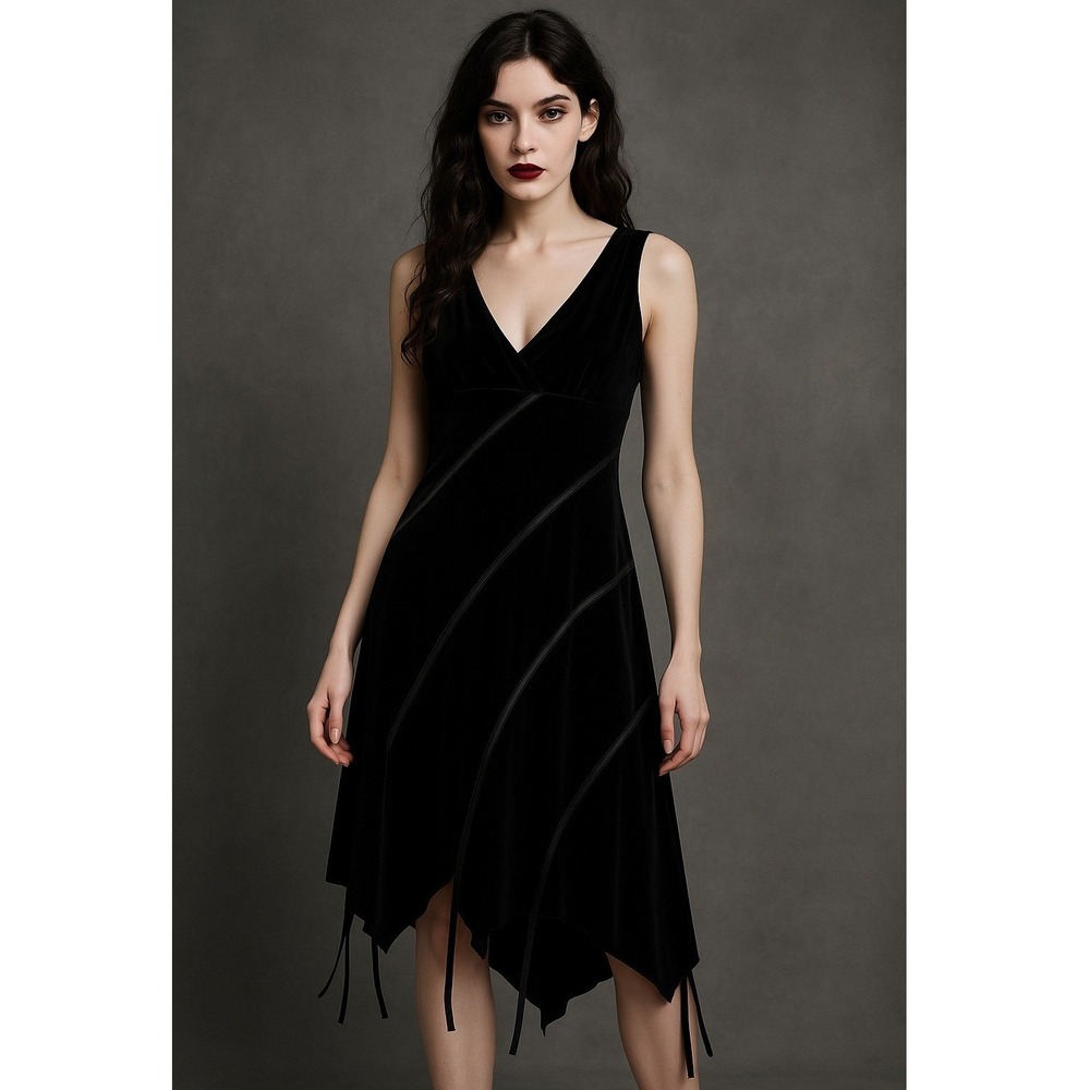 Vintage Robbie Bee Womens Velvet Whimsigoth Midi Dress Size 6 Black Fairy Grunge